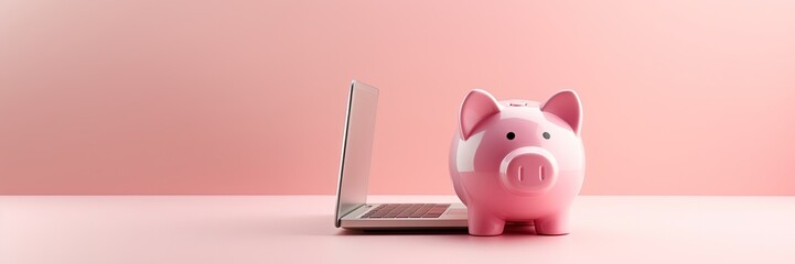 Pink piggy bank on pink background with space for writing. Generative AI