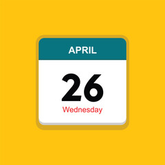 wednesday 26 april icon with yellow background, calender icon