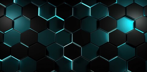 Hexagonal background with neon light, game wallpaper for setup. Generative AI
