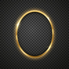 Golden glossy festive oval luxury frame. Realistic vector illustration. Design Element