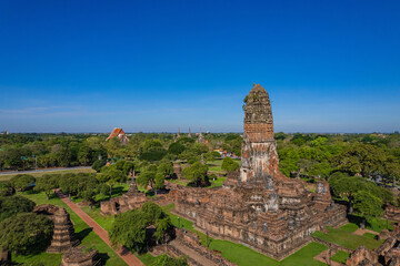 Aerial view of in Ayutthaya temple, Wat Phra Ram in Phra Nakhon Si Ayutthaya, Historic park in...
