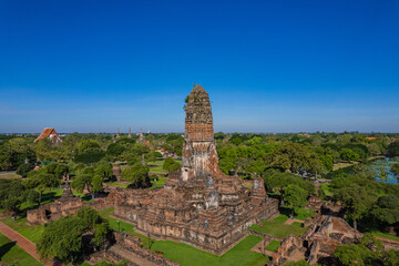 Aerial view of in Ayutthaya temple, Wat Phra Ram in Phra Nakhon Si Ayutthaya, Historic park in...