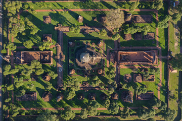 Aerial view of in Ayutthaya temple, Wat Ratchaburana in Phra Nakhon Si Ayutthaya, Historic park in Thailand.