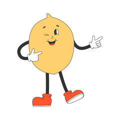 Cute lemon in y2k groovy style. Cartoon character in trendy retro style.