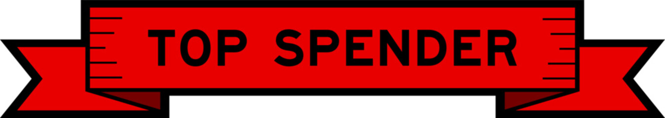 Ribbon label banner with word top spender in red color on white background