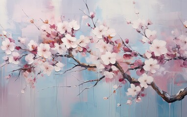 Painted pink cherry blossom in spring.