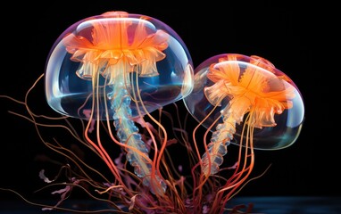 Incredible raytraced reflections of metallic jellyfish.