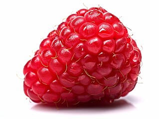 Single fresh red raspberry on white background.AI Generative.