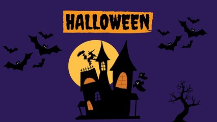 Holiday Halloween ghost illustration vector in purple background for poster, app, cover, backdrop, banner, social media