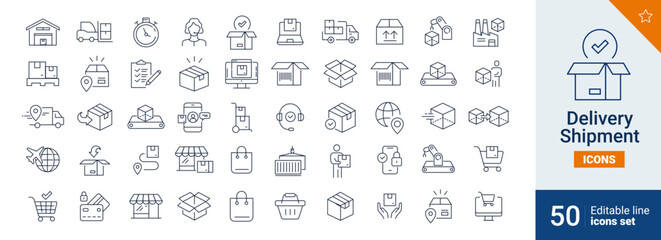 Delivery and shipment icons Pixel perfect. transport, box, time, ... - obrazy, fototapety, plakaty
