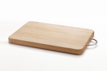 natural wooden kitchen cutting board on a white background