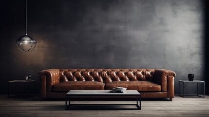Minimalist living room design with leather sofa