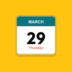 thursday 29 march icon with black background, calender icon