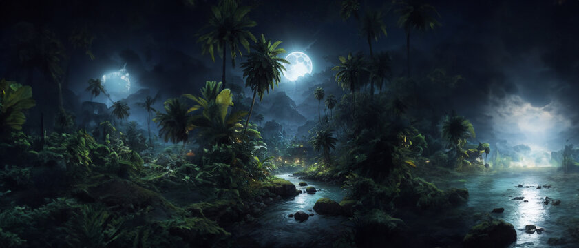 Moonlight in the Jungle wallpaper, ultrawide, 4k, 21:9