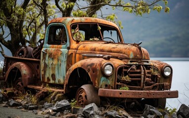 Fototapeta premium Old abandoned rusty truck.