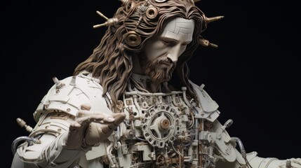 Robot jesus christ toy miniature made with generative AI