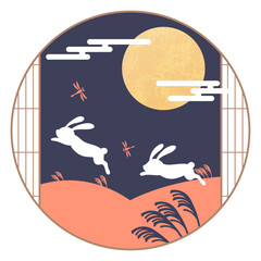 うさぎが跳ねる秋のお月見イラスト2 © y13991