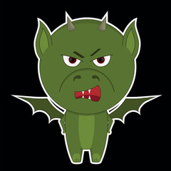 Vector illustration of a green dragon. Angry dragon sticker. Dragon emotion
