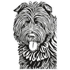 Black Russian Terrier dog t shirt print black and white, cute funny outline drawing vector