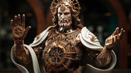 Robot jesus christ toy miniature made with generative AI