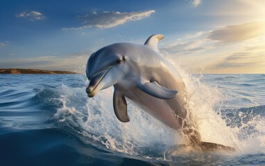 Dolphin jumping out of water.