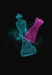 The rook beats the king. Chess pieces from a low number of polygons. Business strategy concept.