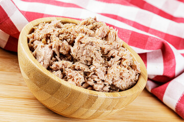 Wooden bowl of delicious chunks of Tuna