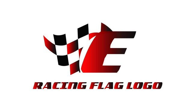 animation video of the racing flag and the letter E, suitable for opening racing sports advertisements, etc