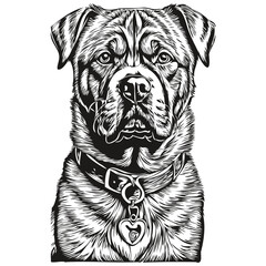 Dogue de Bordeaux dog isolated drawing on white background, head pet line illustration realistic breed pet