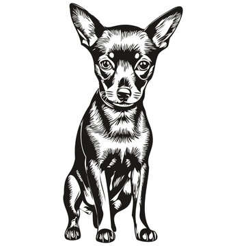 Miniature Pinscher dog silhouette pet character, clip art vector pets drawing black and white