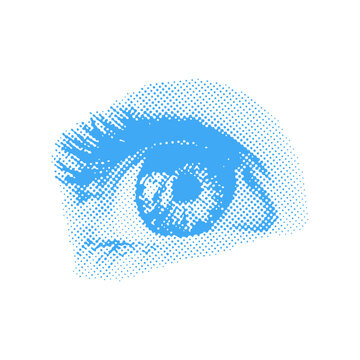 Color Halftone human eye isolated vector realistic illustation.