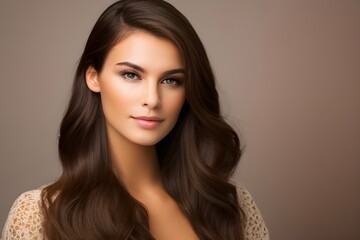 Naklejka premium Beautiful long hair woman. Cosmetics beauty model. AI generative image