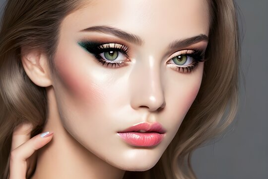 Close up of beautiful glamorous woman face with makeup ai generative image