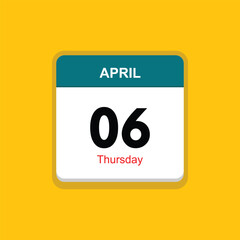 thursday 06 april icon with yellow background, calender icon