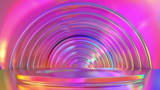 Circle display with podium, iridescent colour, multi colour, 4k resolution