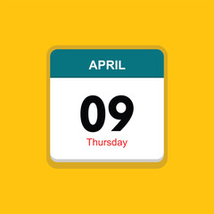 thursday 09 april icon with yellow background, calender icon