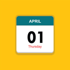 thursday 01 april icon with yellow background, calender icon