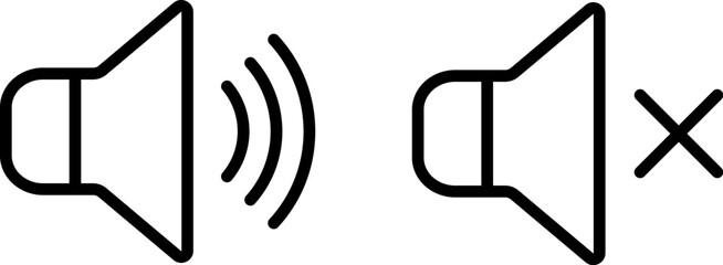 Speaker and mute icons in linear style. Vector.