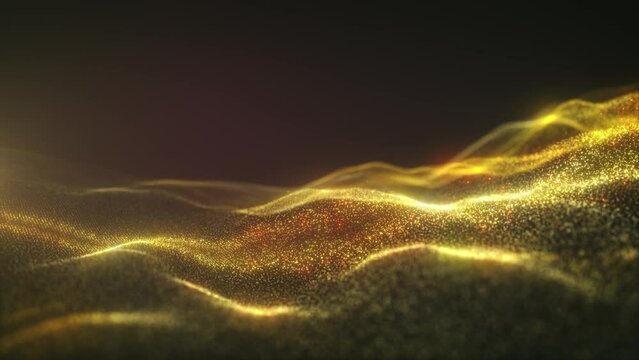Golden Digital Particle Wave Abstract Background