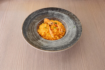 risotto, crema, di, scampi, tavolo, legno, grezzo, 
 cucina, italiana, tipica, tradizione,...