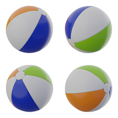 Set of colorful beach ball, PNG, Transparent background, 3d render beach ball, Blue, Orange, Green and white