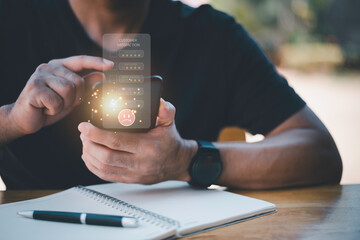 Customer Experience dissatisfied Concept, Unhappy Businessman Client with Sadness Emotion Face on smartphone screen, Bad review, bad service dislike bad quality, low rating, social media not good.