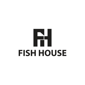 Fish House logo design letter fh