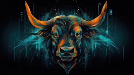 Bull Run Blue and Orange Digital Wallpaper, stock market and stock exchange - Generative Ai