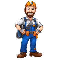 Electrician cartoon character isolated on transparent background. Generative AI