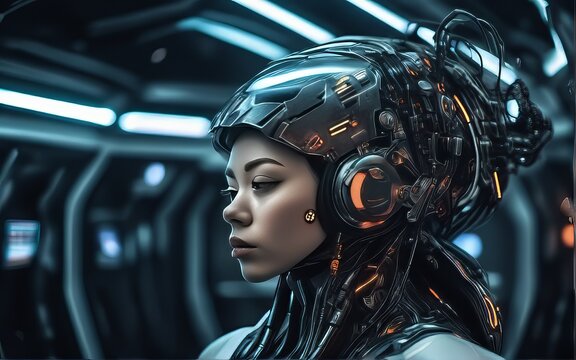 ein Cyborg in einem Raumschiff - KI generiert