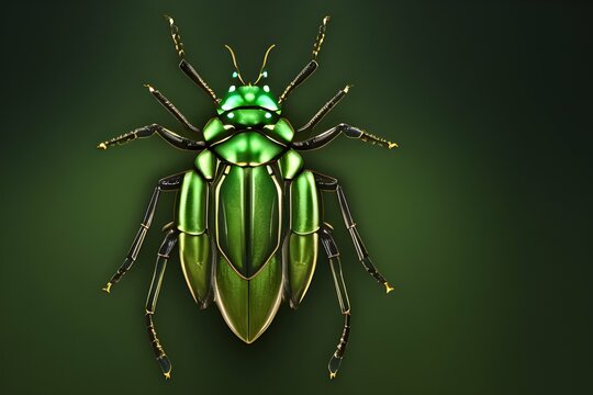 Green beetle bug on a green background ai generative image