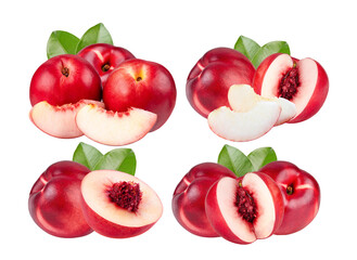 Nectarine fruit with leaf isolated on transparent png