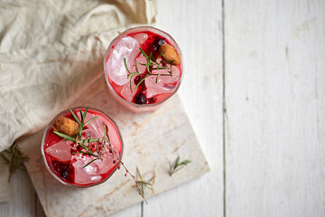 Refreshing cold summer drink,Pink Rose cocktail or mocktail