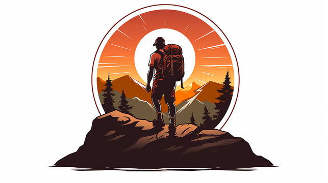 ilustra&ccedil;&atilde;o de design de &iacute;cone de vetor de logotipo de caminhada masculina de aventura vintage